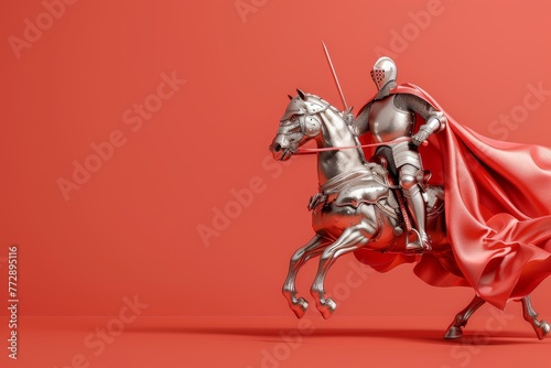 A knight on horse with a sword in hand in medieval theme photo