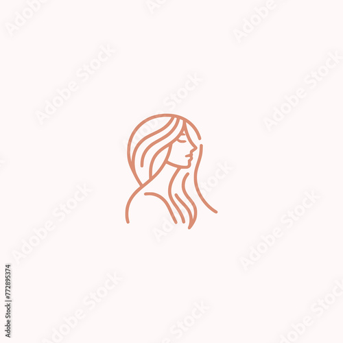 beauty woman salon line logo vector illustration template design