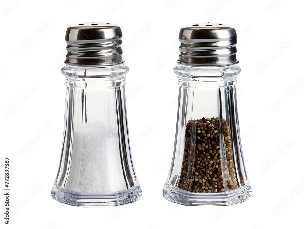 Glass salt and pepper shaker isolated on transparent or white background, png Glass salt and pepper shaker isolated on transparent or white background, png