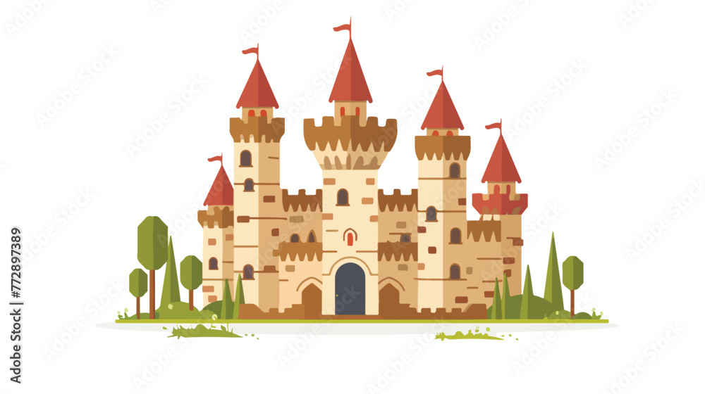 Castle building flat icon Flat vector isolated on white