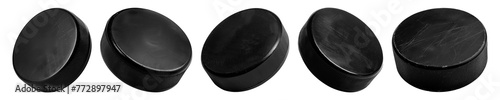 Hockey pucks isolated on transparent or white background, png © Medard