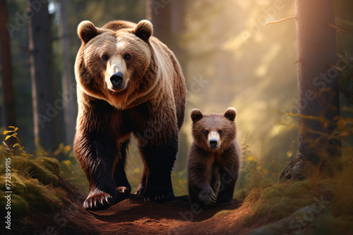 a bear and cub walking in the woods © Ecaterina