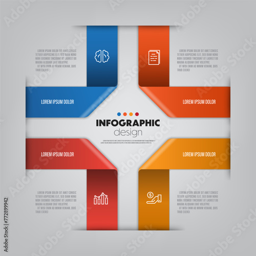 Vector infographic ribbon template diagrame. Business concept 4 step for presentation.