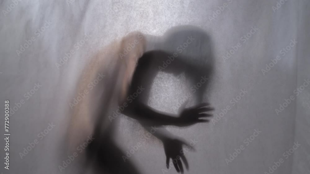 Abstract Silhouette: Expressive Movement Behind Translucent Veil Abstract Silhouette: Expressive Movement Behind Translucent Veil