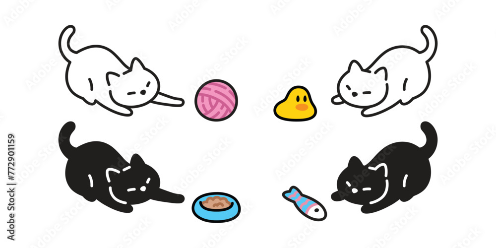 cat vector kitten icon yarn ball duck toy food bowl white black neko calico pet cartoon character munchkin doodle illustration symbol isolated clip art design cat vector kitten icon yarn ball duck toy food bowl white black neko calico pet cartoon character munchkin doodle illustration symbol isolated clip art design