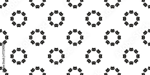 cat seamless pattern face round vector black kitten head calico munchkin neko pet cartoon doodle gift wrapping paper tile background repeat wallpaper illustration isolated design