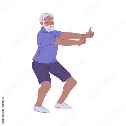 Elderly man in tai chi pose. Vector design on isolated background.