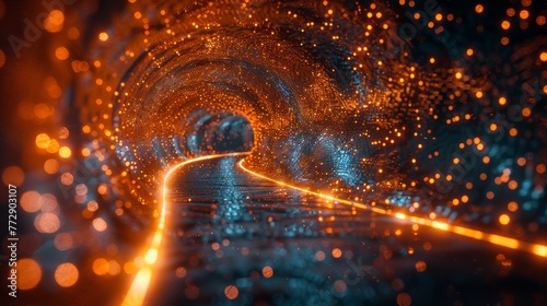 An illustration of a dotted tunnel as a key visual for digital transformation or big data