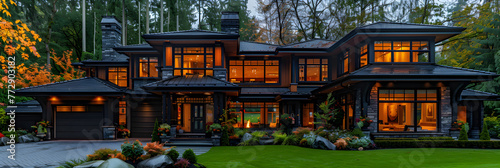 Fragment of very neat and colorful home, Luxurious Detached House with Garage in Seattle Forest 