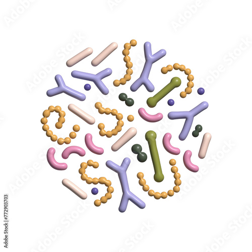 Fotografie 3d render Probiotic bacteria set in circle composition