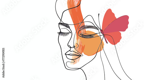 Face of an abstract woman with a butterfly in a modern