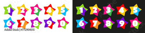 Chiffres 0 à 9 dans étoiles multicolores	