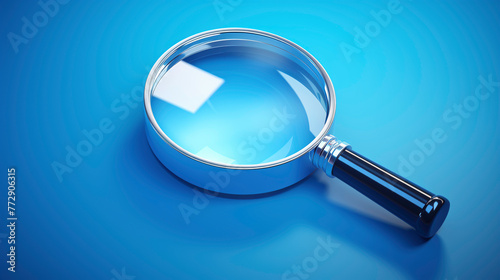a magnifying glass on a blue surface