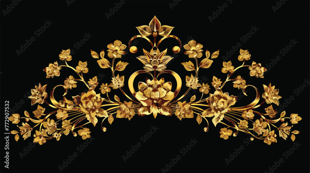 Golden imperial ornated crown on black background 