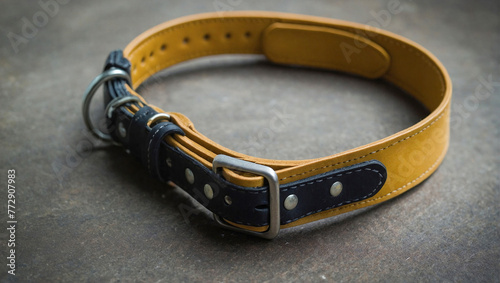 Yellow leather collar for cats and dogs.