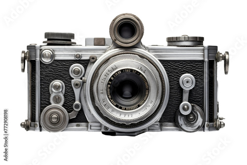 Vintage Camera With Attached Lens. On a White or Clear Surface PNG Transparent Background..