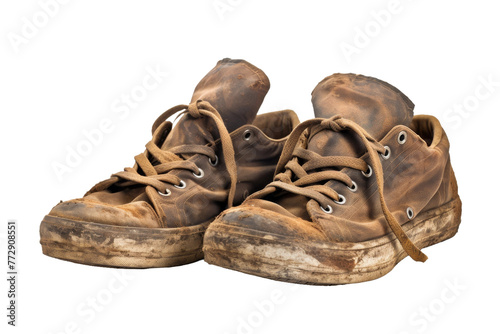 Pair of Dirty Brown Shoes on White Background. On a White or Clear Surface PNG Transparent Background..