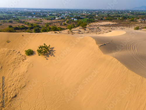 Aerial view of Nam Cuong sand dunes, Ninh Thuan province, Vietnam. It is one of the most beautiful places in Vietnam