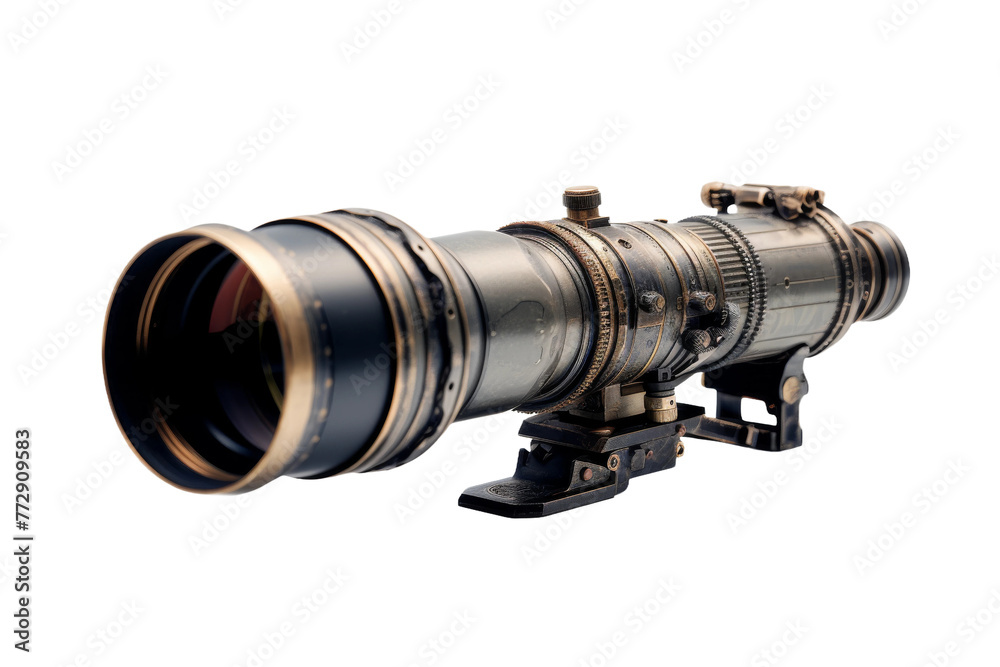 Silver Camera With Attached Lens. On a White or Clear Surface PNG Transparent Background..