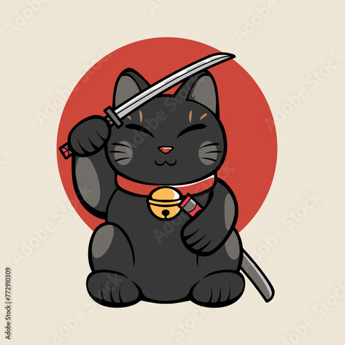 lucky neko cat japanese illustration