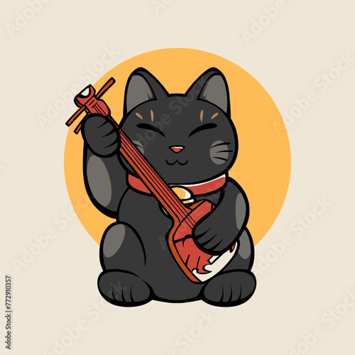 lucky neko cat japanese illustration