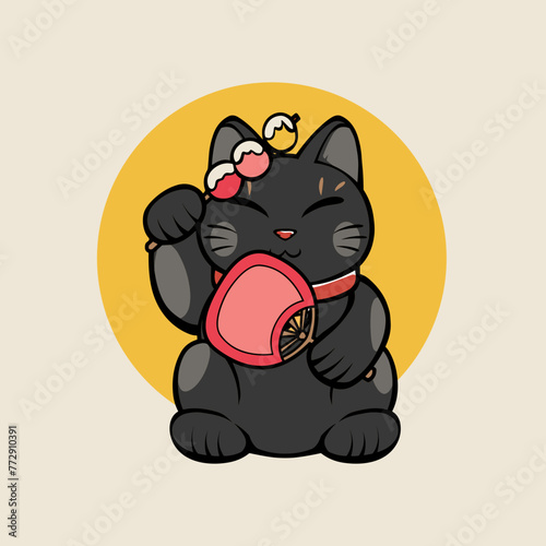 lucky neko cat japanese illustration