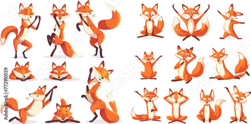 Cartoon fox in yoga poses