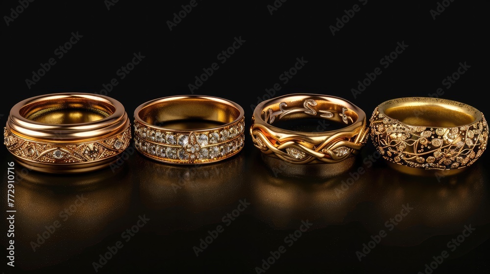 rings set collection. Isolated on black background Generative AI rings set collection. Isolated on black background Generative AI