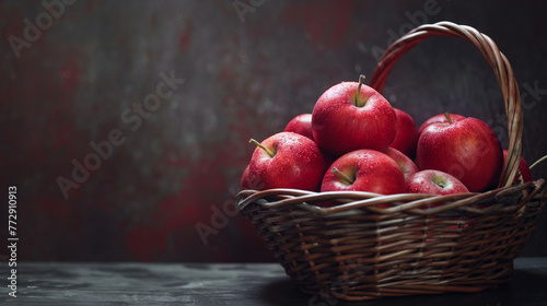 Zbliżenie na koszyk zapełniony czerwonymi jabłuszkami