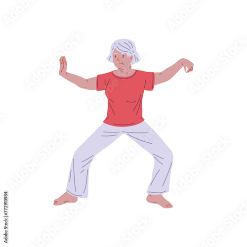 Mature Tai Chi pose. Vector illustration