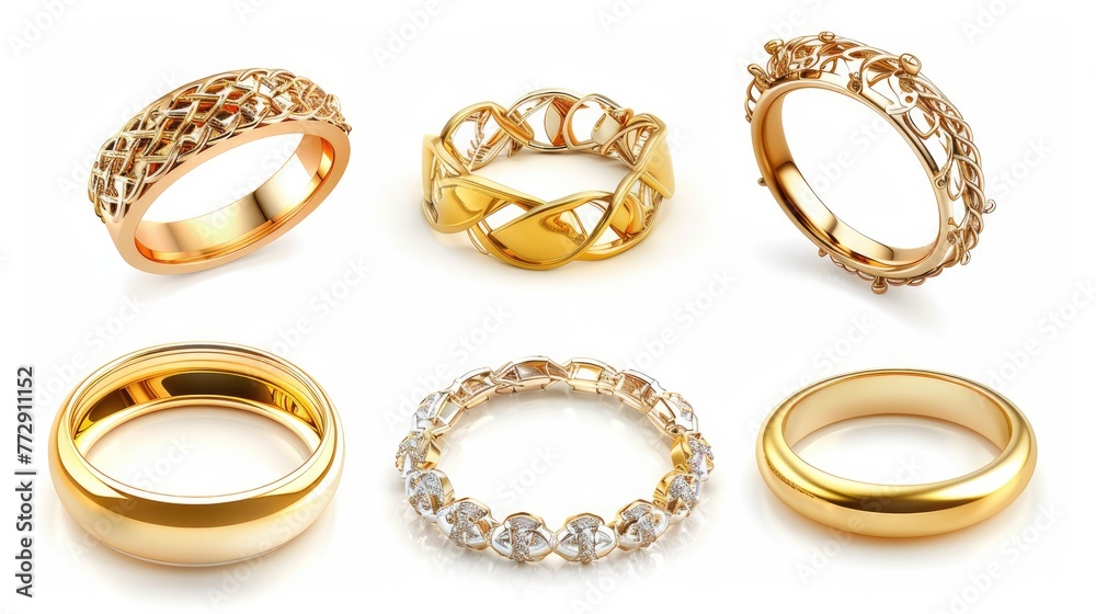 rings set collection. Isolated on white background Generative AI rings set collection. Isolated on white background Generative AI