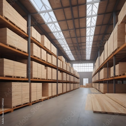 Spacious Warehouse Interior Filled With Wooden Pallets Under Daylight