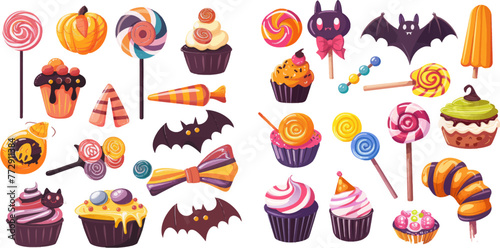 Cupcakes and jelly treats, october trick or treat entertainment vector illustration