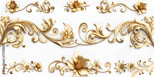 Golden baroque ornament elements isolated on white background. generative ai 