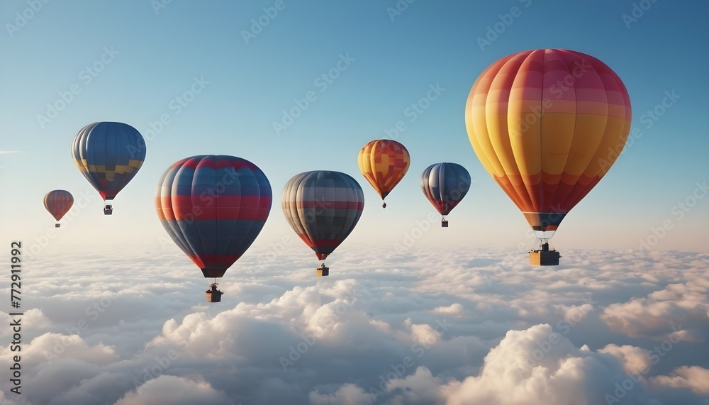 Naklejka premium Colorful air balloons flying in the sky over clouds landscape