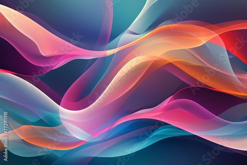 Abstract colorful curves and waves creating dynamic flowing motion, modern art digital illustration