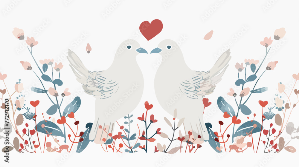 Illustration of pair of dove with heart
