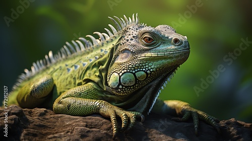 a green lizard on a rock