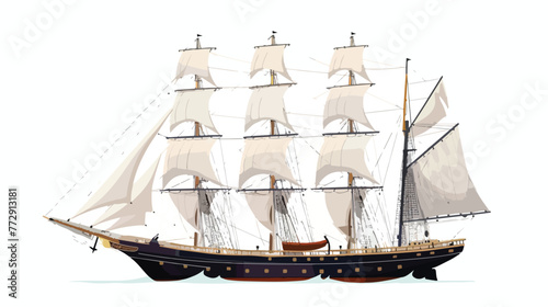 Isolated vector illustration. Sailing ship. Vintage