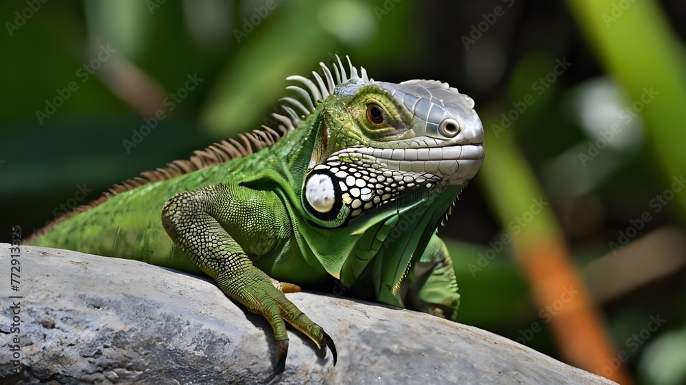 Fototapeta premium Small Green Iguana Closeup