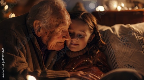Grandfather and Granddaughter Sharing Stories by Candlelight