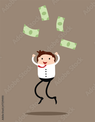Happy Businessman Earned Money. Business and success concept vector.