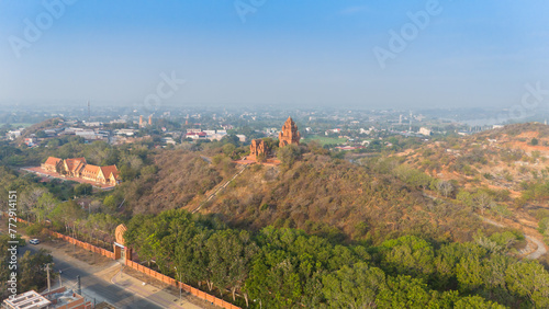 Aerial view of Cham towers, Po Klong Garai, Ninh Thuan province, Vietnam.