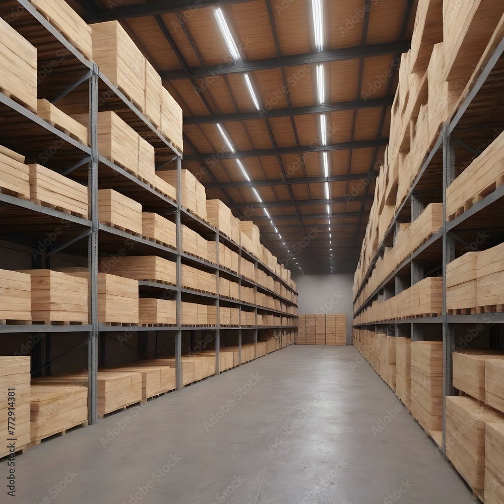 Spacious Warehouse Interior Filled With Wooden Pallets Under Daylight