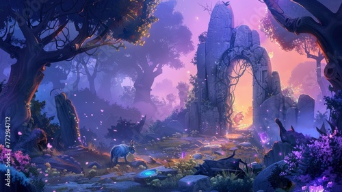 Mystical Purple Forest with Magical Archway
