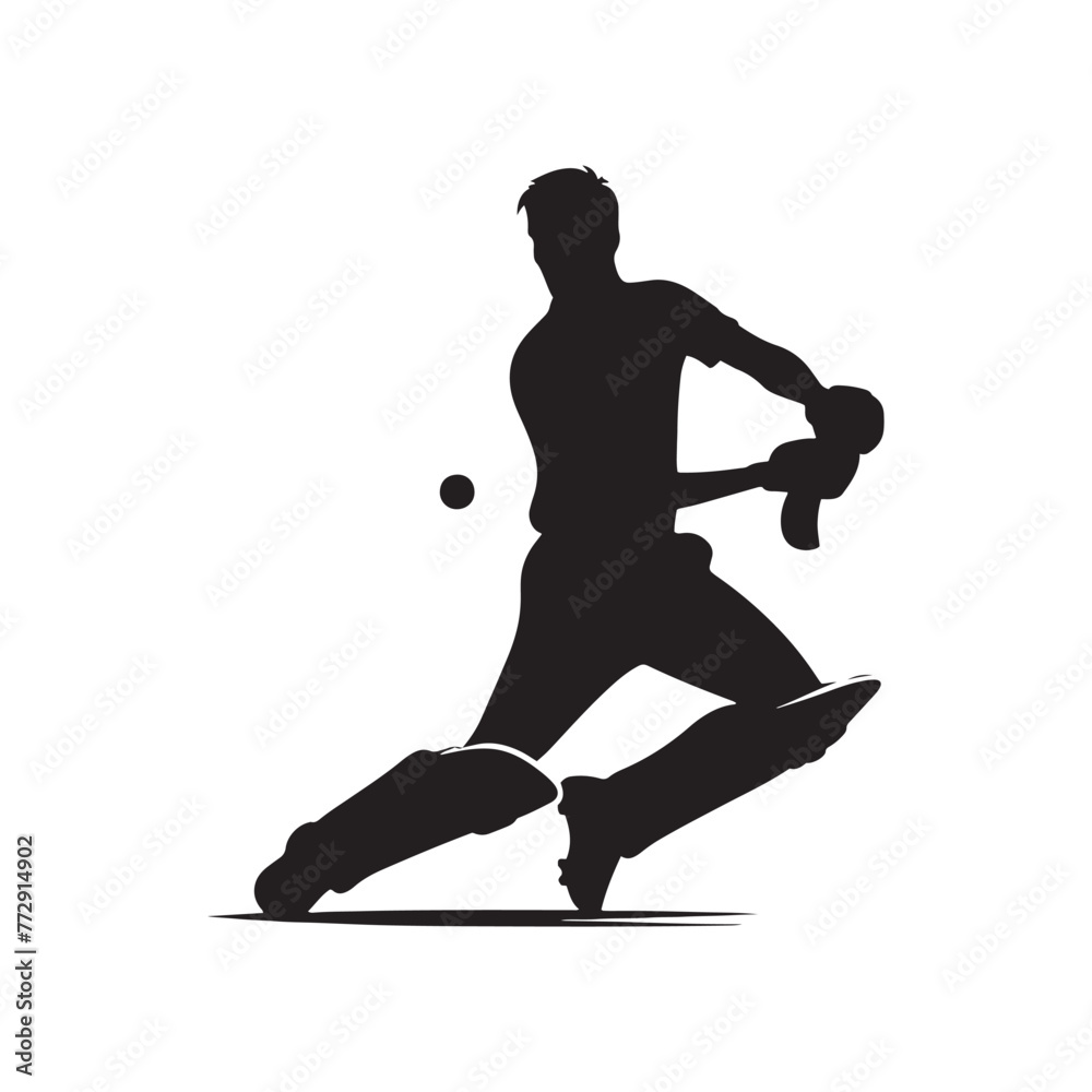  Vector Silhouette of a Cricketer in Action on the Pitch Amidst Competition.-cricketer black vector stock