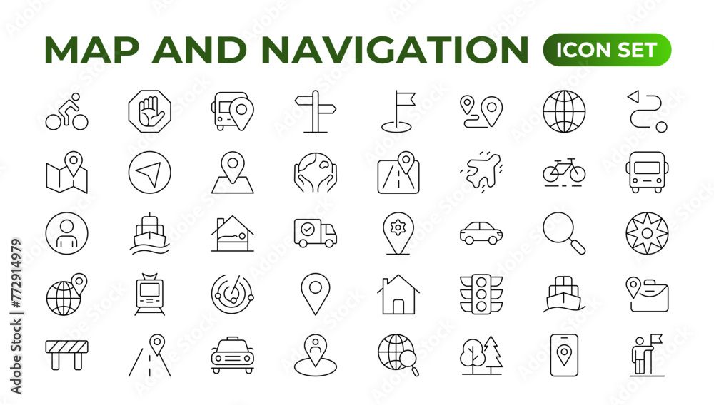 Navigation Line Icons vector. symbol of map location, Route, Marker, Map place marker. pointer GPS location symbol. Navigation Line Icons vector. symbol of map location, Route, Marker, Map place marker. pointer GPS location symbol.