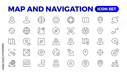 Navigation Line Icons vector. symbol of map location, Route, Marker, Map place marker. pointer GPS location symbol.