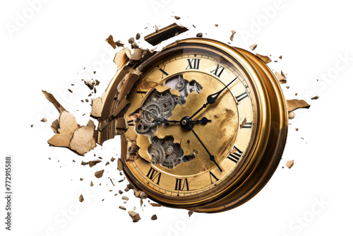 Fragmented Clock Shows Time Stopped. On a White or Clear Surface PNG Transparent Background..