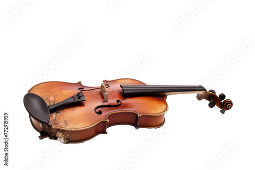 Violin With Black Bow on White Background. On a White or Clear Surface PNG Transparent Background..